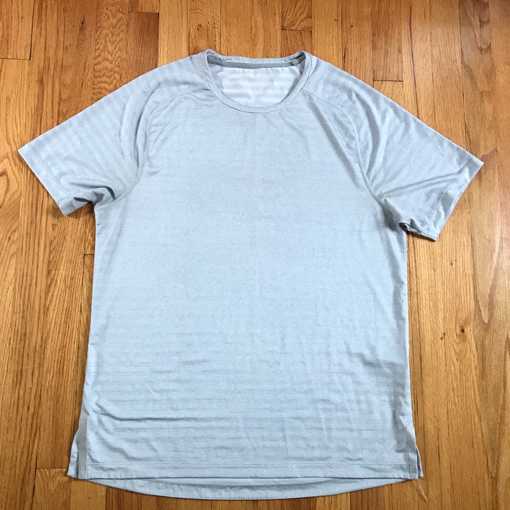 RHONE Men's Light Gray Striped Vented Short-Sleeve Crew Performance Tee XL